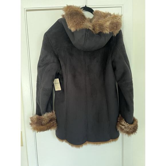 NWT Coldwater Creek Wonderlands toggle pea Coat Sz M Black suede faux fur - Picture 11 of 12